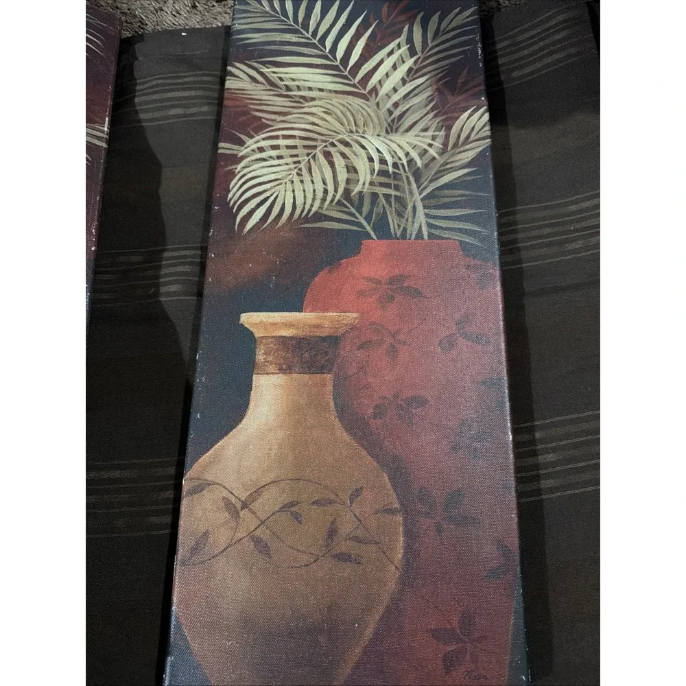 Set of 4 Tuscan Style Wall Art Canvas Diptych & Framed Vase Prints Earthy Tones
